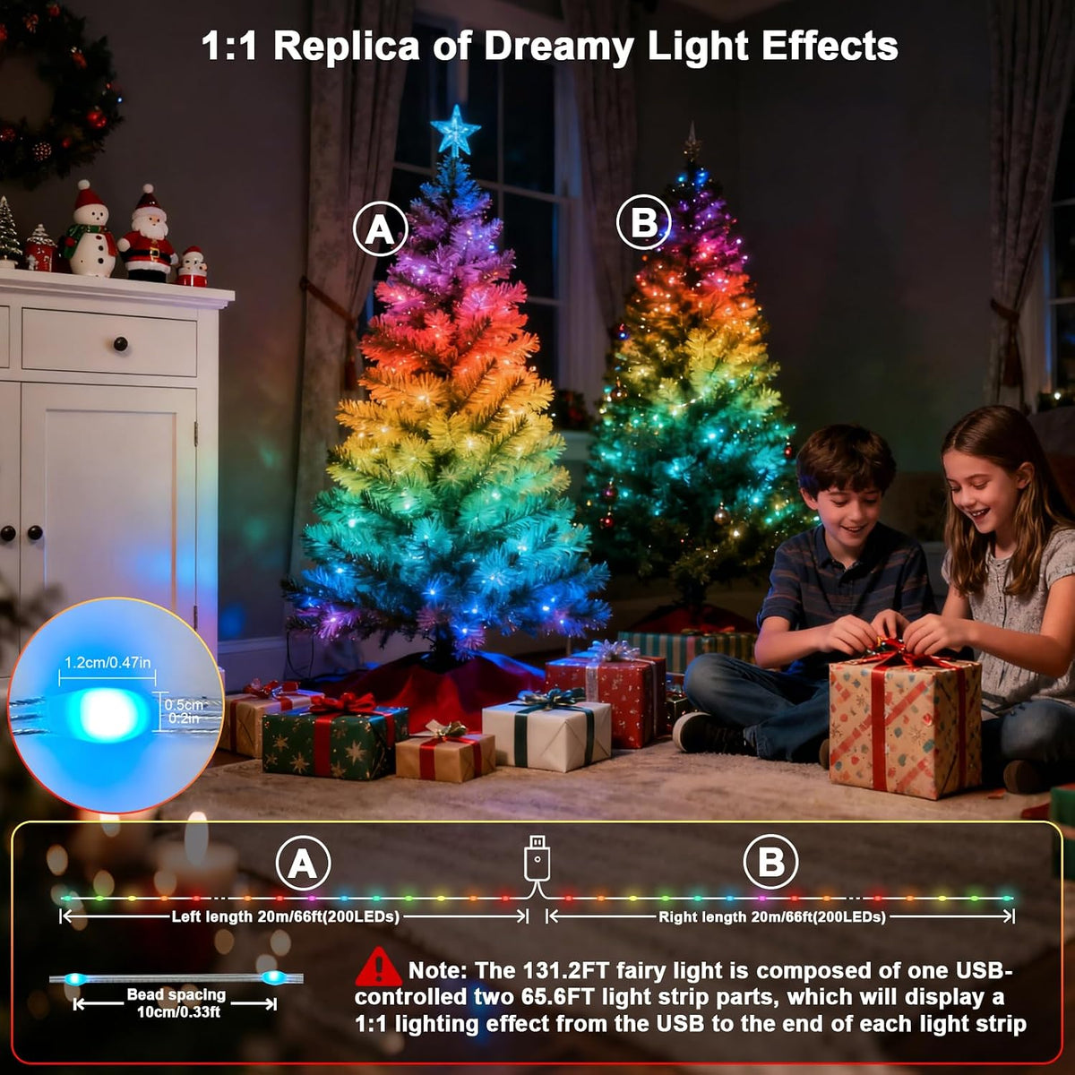 Super RGB Guirnalda de luces inteligentes de 131.2 pies, 400 luces...
