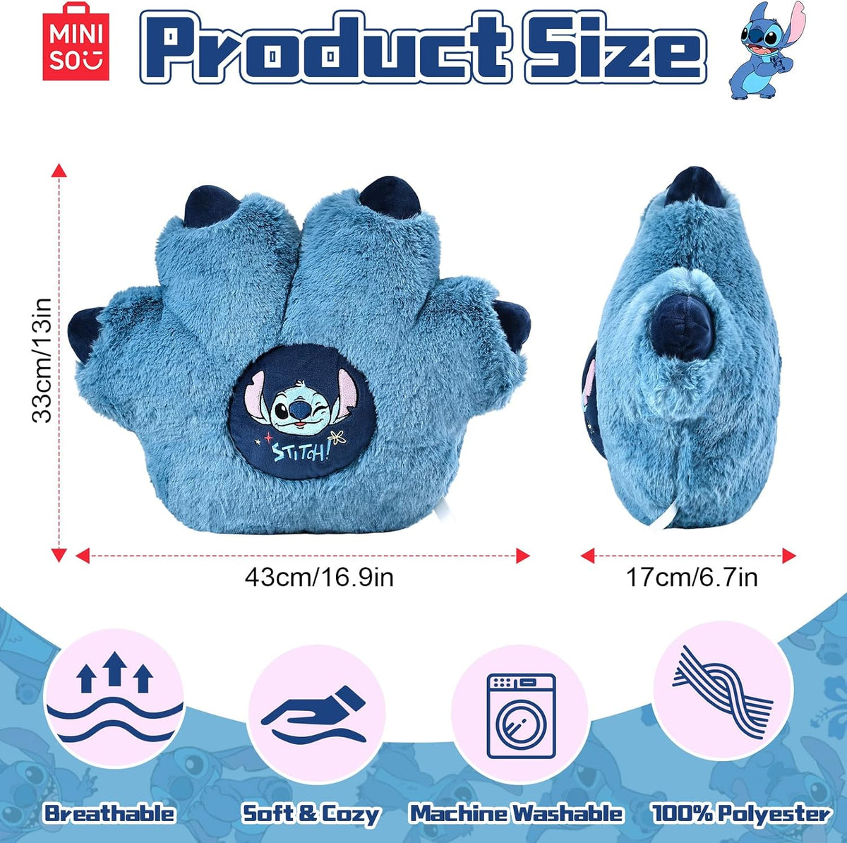 MINISO Almohada de felpa oficial de Disney Stitch Pat, cojín Lilo&a...