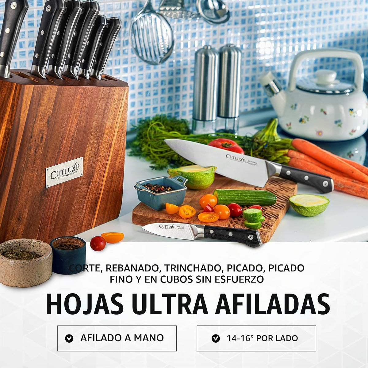 Cutluxe Juego de cuchillos de cocina \u2013 Juego de 8 cuchillos de...