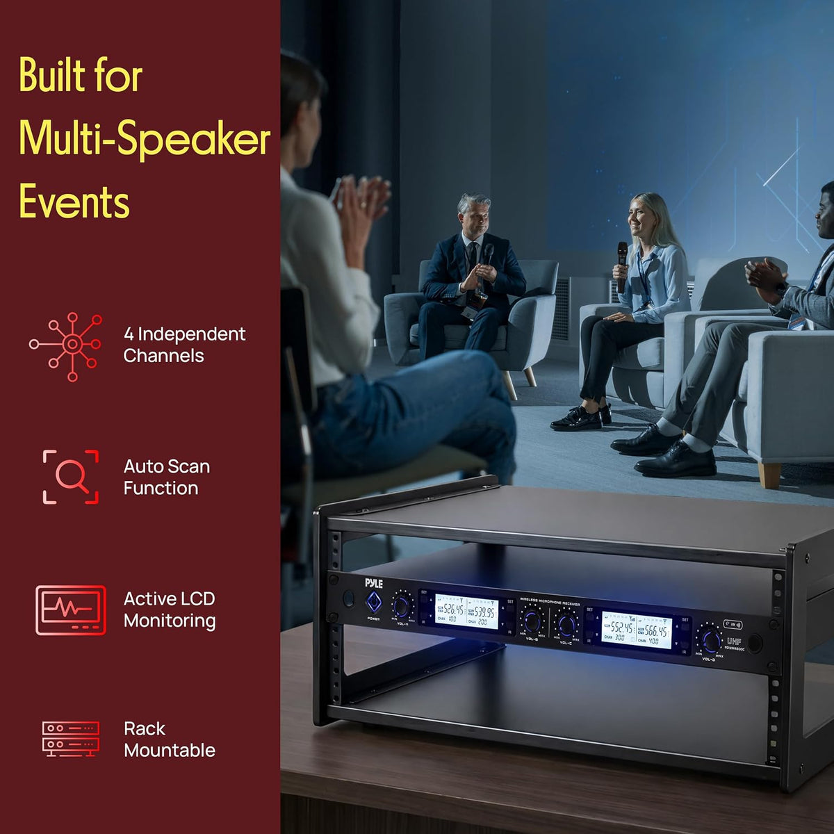 Pyle Sistema de micrófono inalámbrico UHF de 4 canales con 4 micróf...