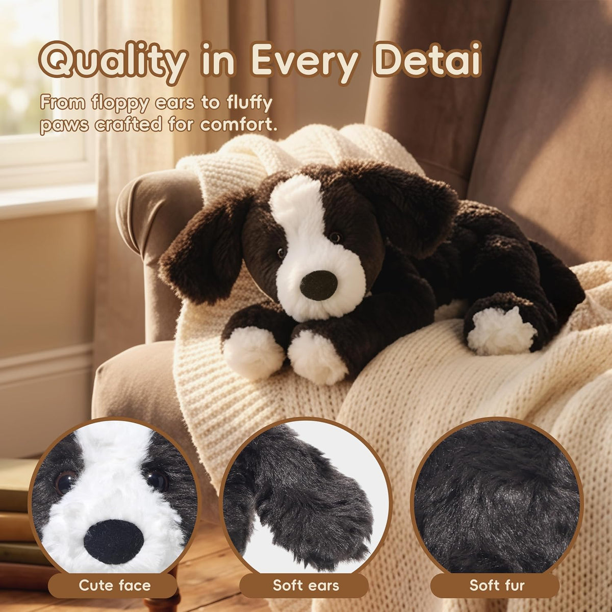 Niceween Animales de peluche Border Collie - Juguete de peluche de...