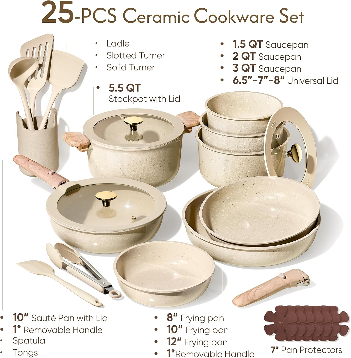 CAROTE Juego de utensilios de cocina de cerámica de 25 piezas, olla...