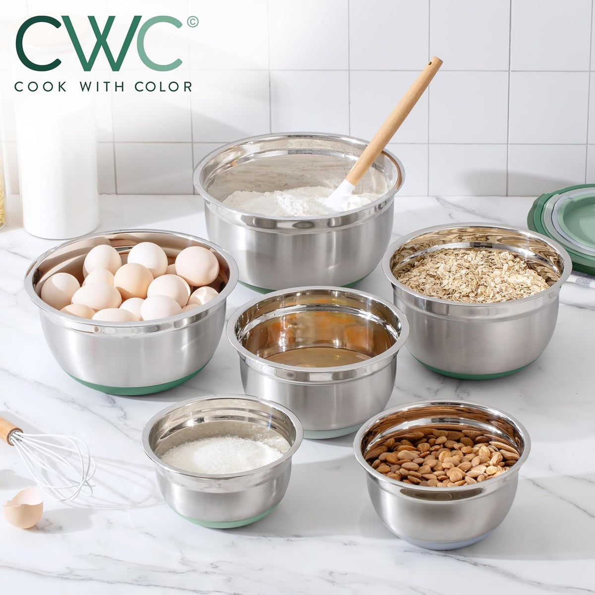 COOK WITH COLOR Juego de tazones para mezclar de acero inoxidable c...
