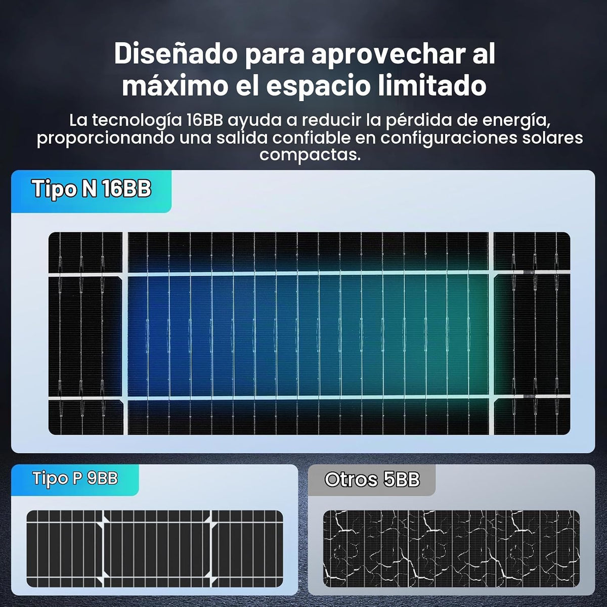 Renogy Panel solar bifacial 100W tipo N, 16BB 25% de alta eficienci...