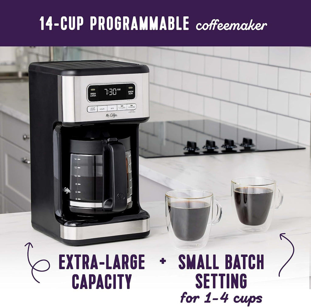 Mr. Coffee - Cafetera programable de 14 tazas de acero inoxidable