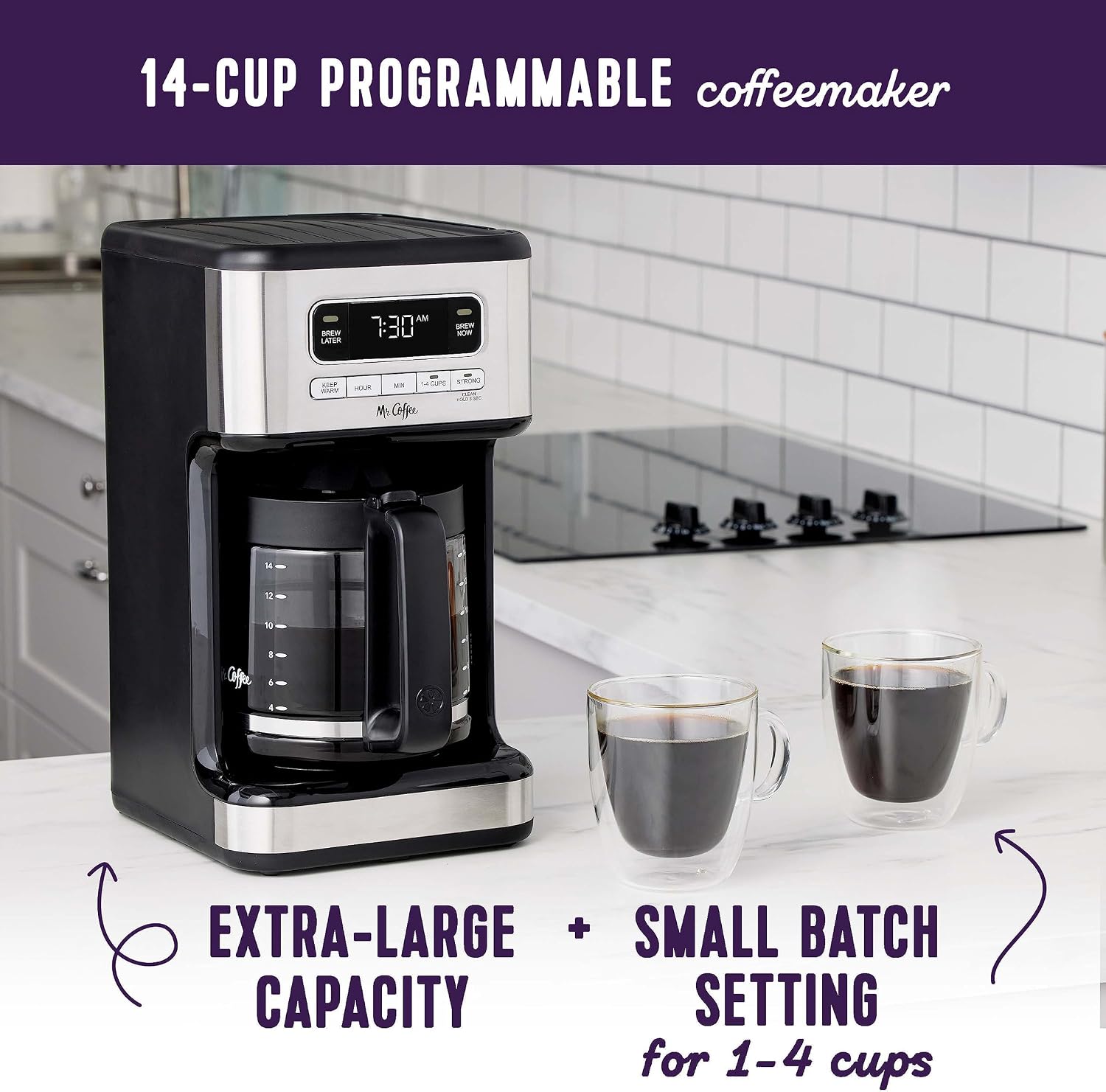 Mr. Coffee - Cafetera programable de 14 tazas de acero inoxidable