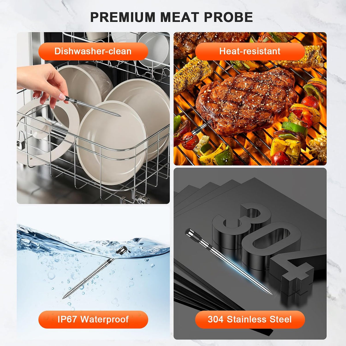 Termómetro digital inalámbrico para carne de 800 pies para barbacoa...