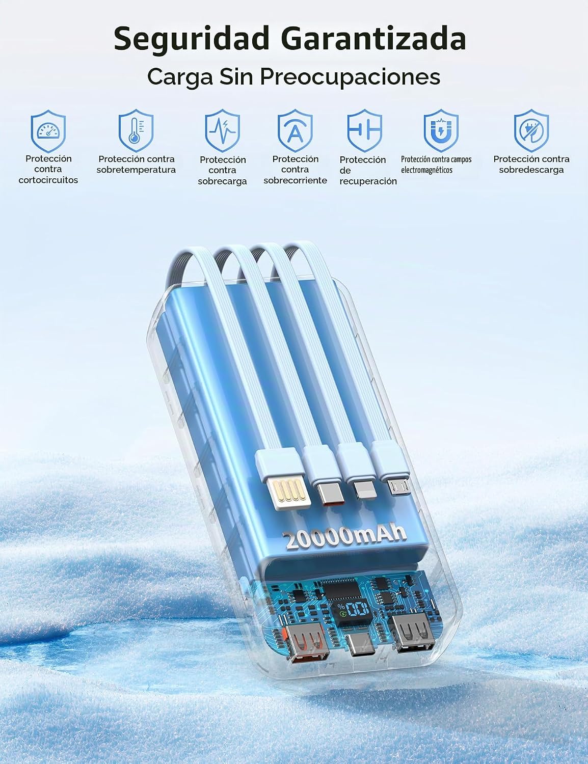 Nusyddy Cargador Portátil 20000mAh con 4 Cables Integrados y 6 Sali...