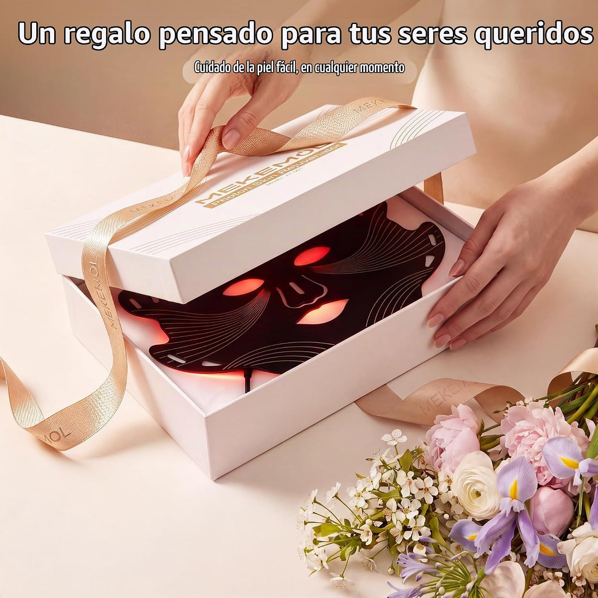 MEKEMOL Máscara de luz roja para cara y cuello con protección ocula...