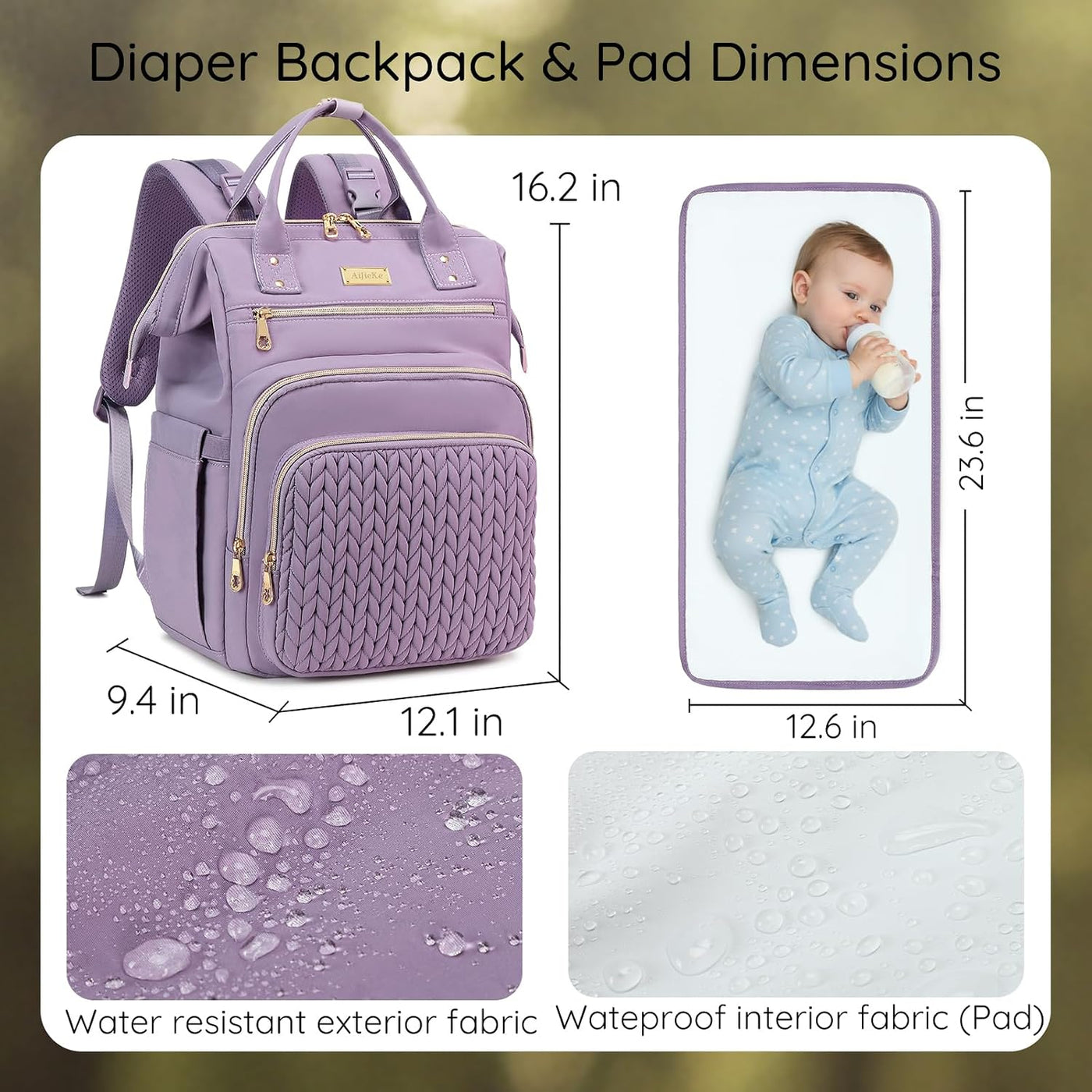 AIJIEKE Bolsa de pañales, mochila grande para pañales de bebé de gr...
