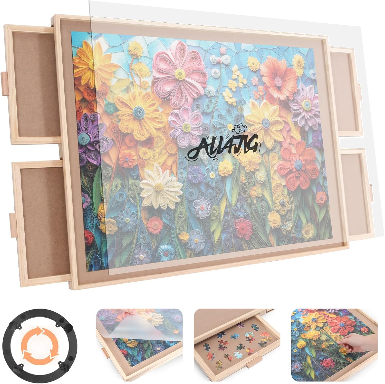 ALL4JIG Tablero de rompecabezas giratorio de 1000 piezas con 4 cajo...