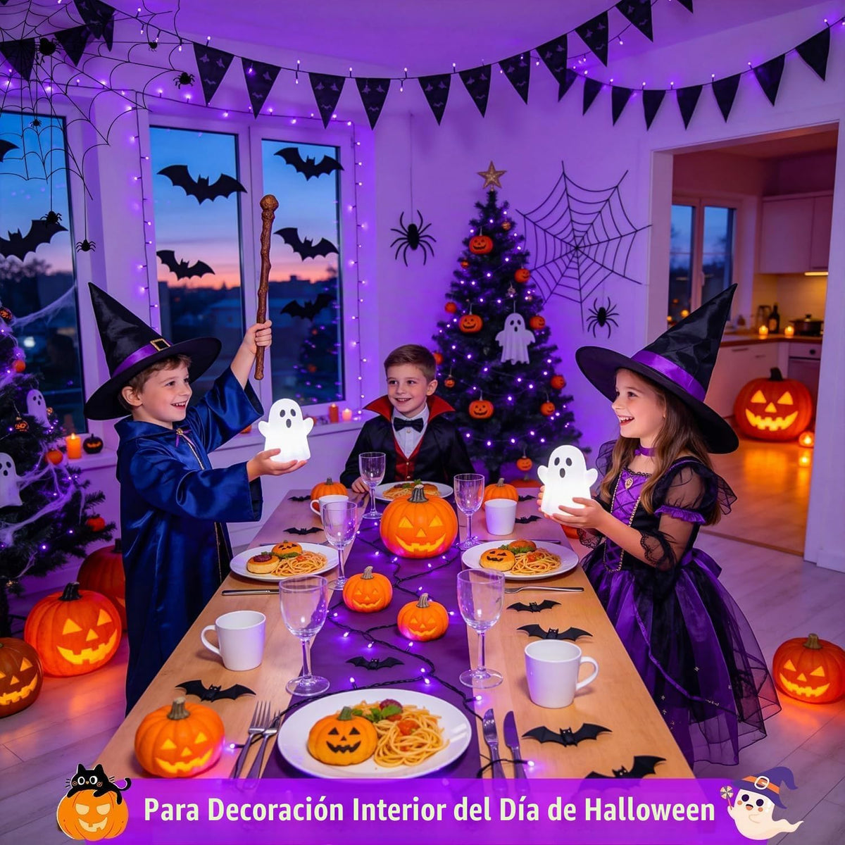 JMEXSUSS 250 luces LED moradas de Halloween, luces moradas conectab...