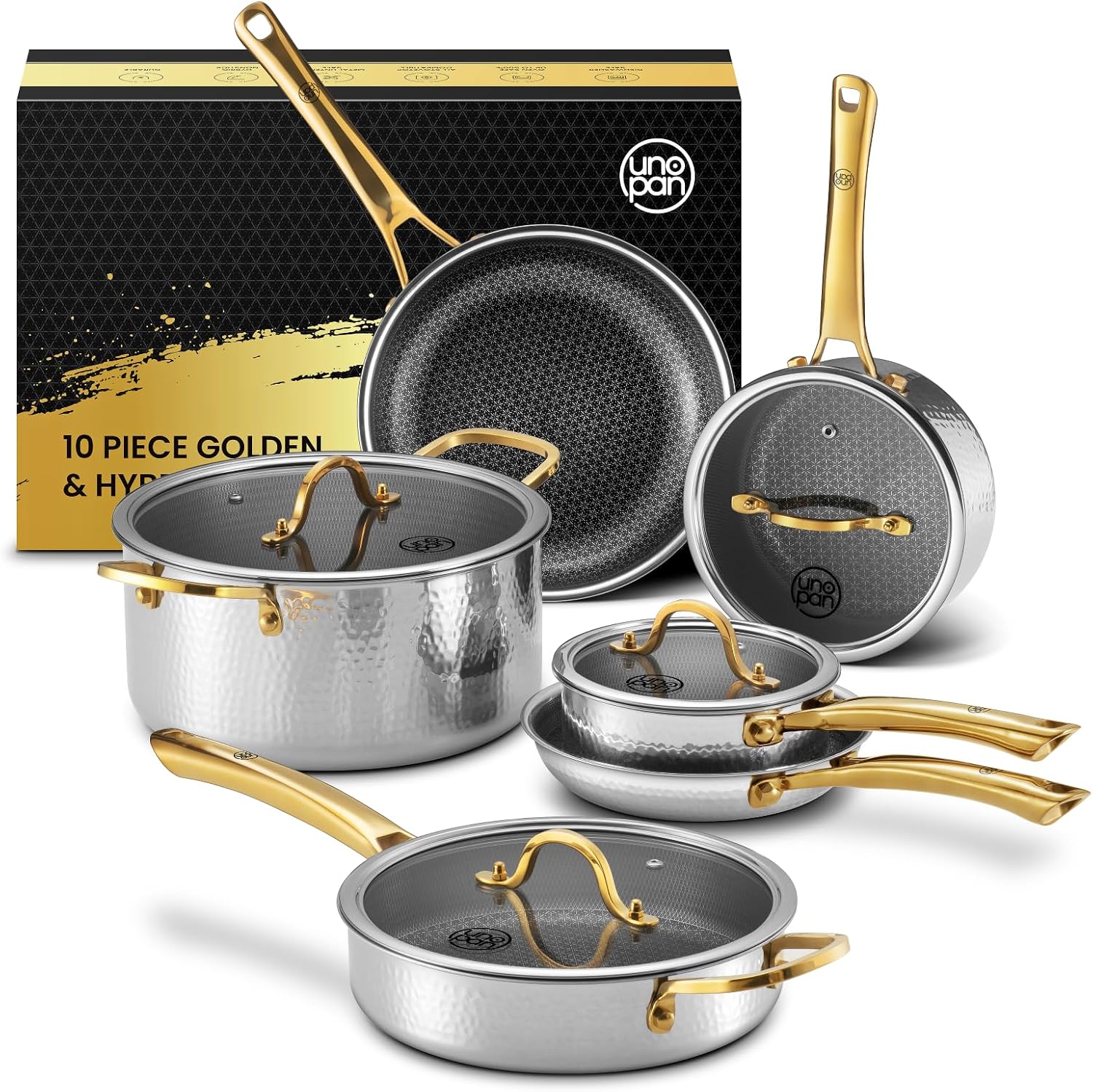 Juego de utensilios de cocina de titanio dorado, 10 piezas, sartene...