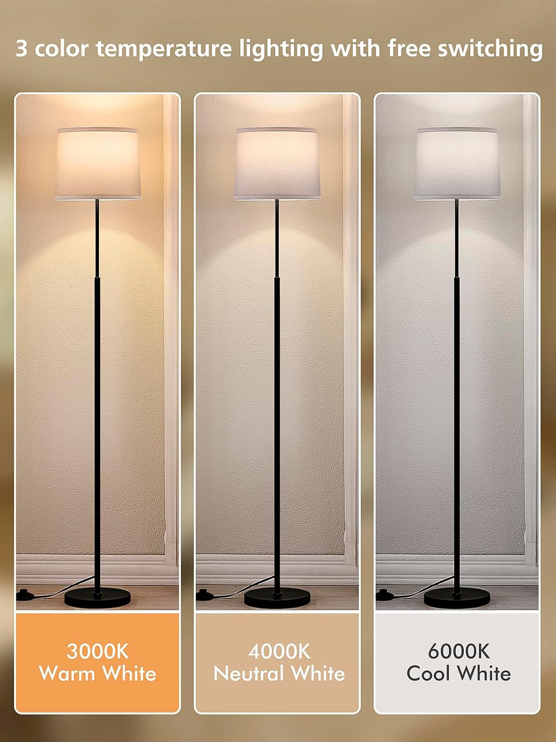Hikczc Lámpara de pie moderna de 60 pulgadas para sala de estar, do...