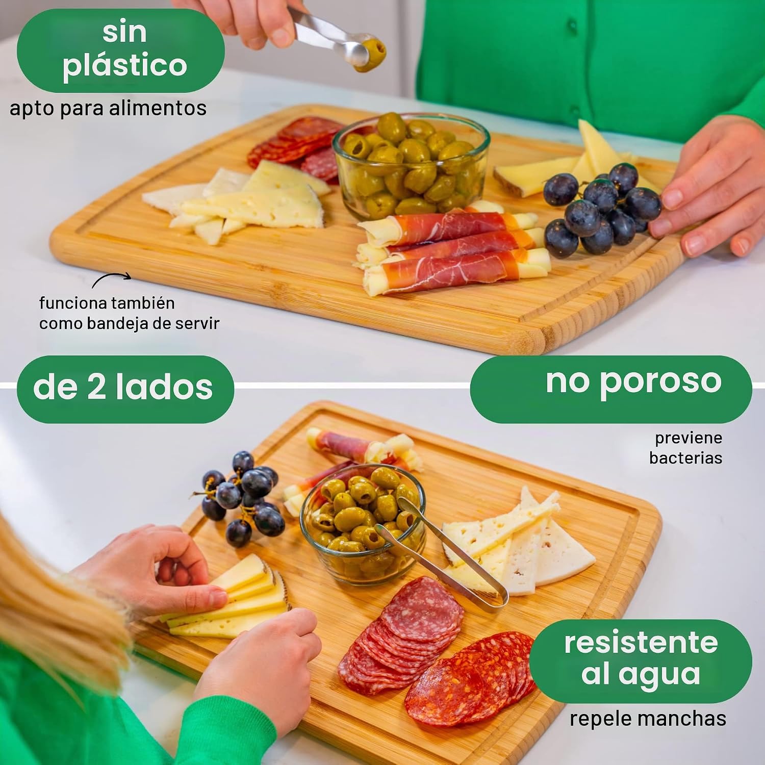 GREENER CHEF Tabla de Cortar de Bambú de 15 Pulgadas con Reemplazos...