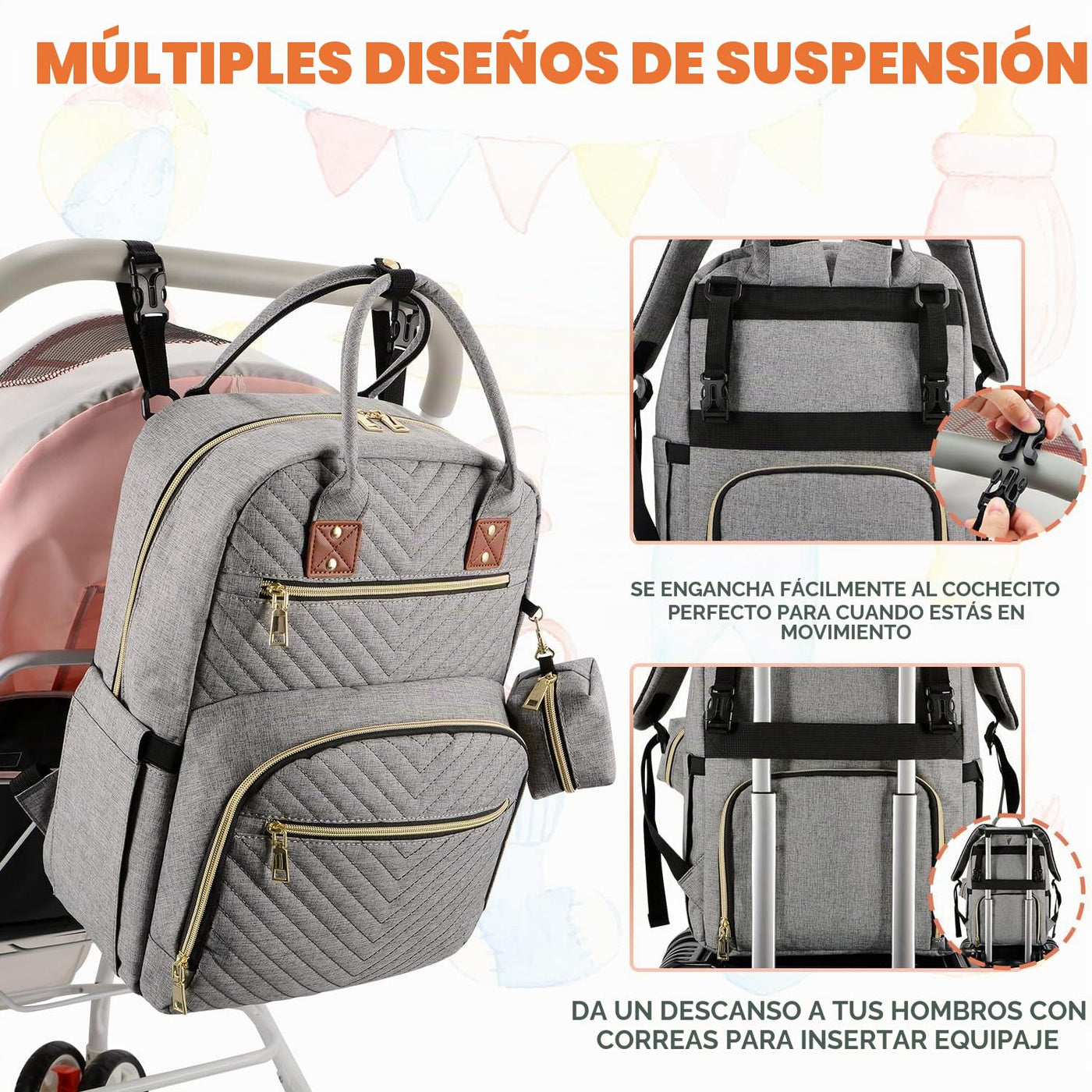 Tenot Mochila para pañales de bebé, bolsas de pañales de viaje para...