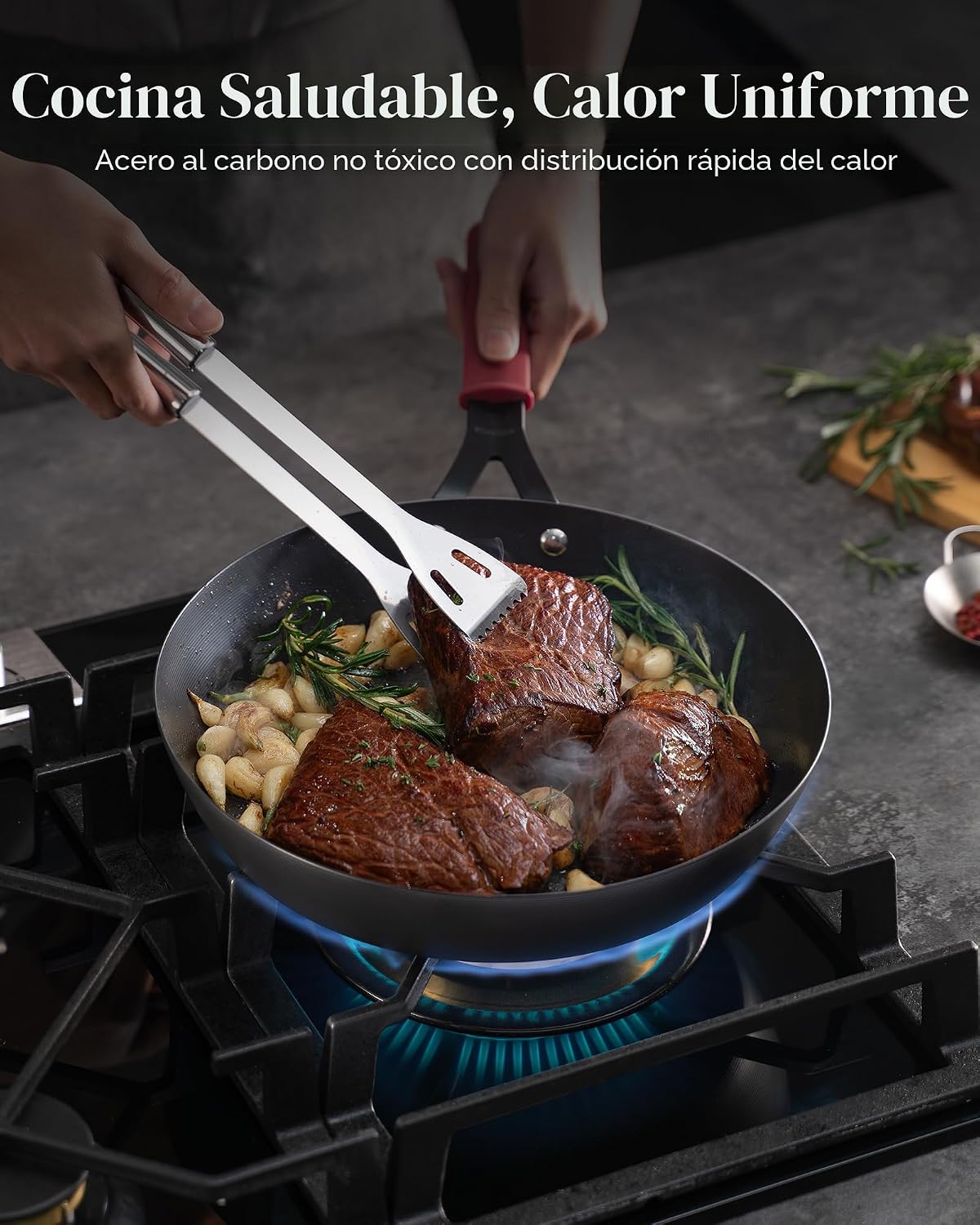 Yonida Sartén de acero al carbono, sartén antiadherente de 12 pulga...