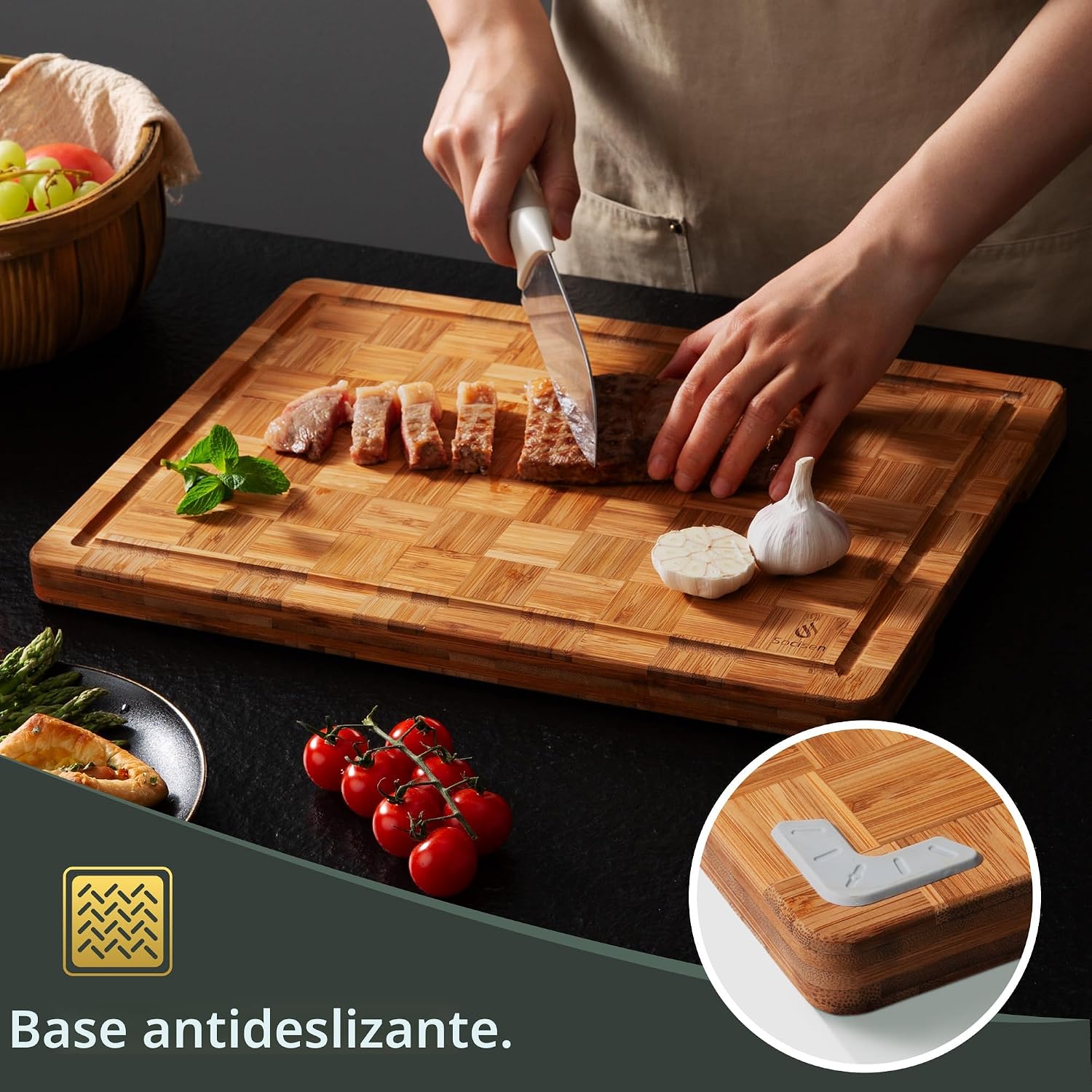 Tablas de cortar de bambú no tóxicas de madera para cocina antidesl...