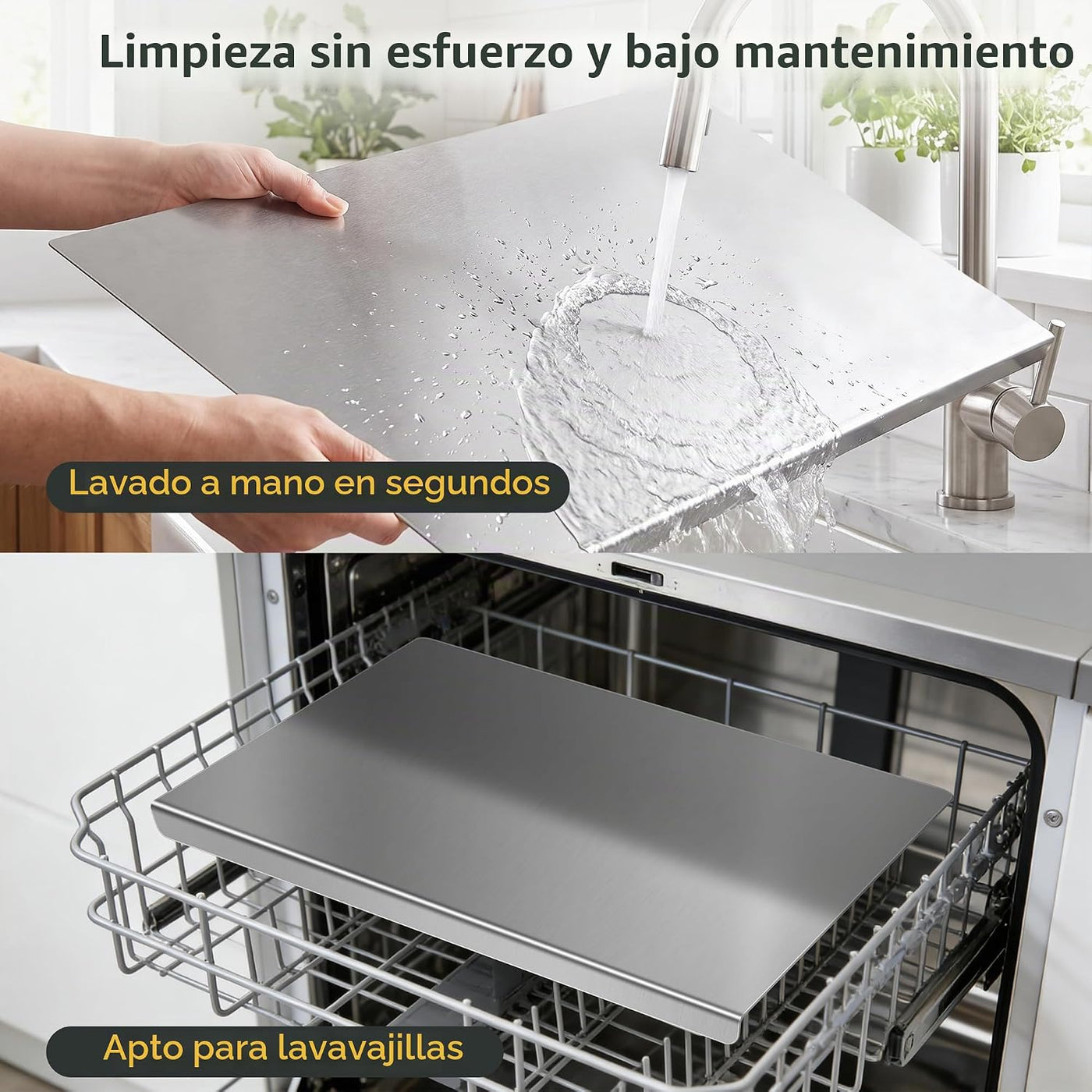 Juego de tablas de cortar de acero inoxidable con borde, paquete de...
