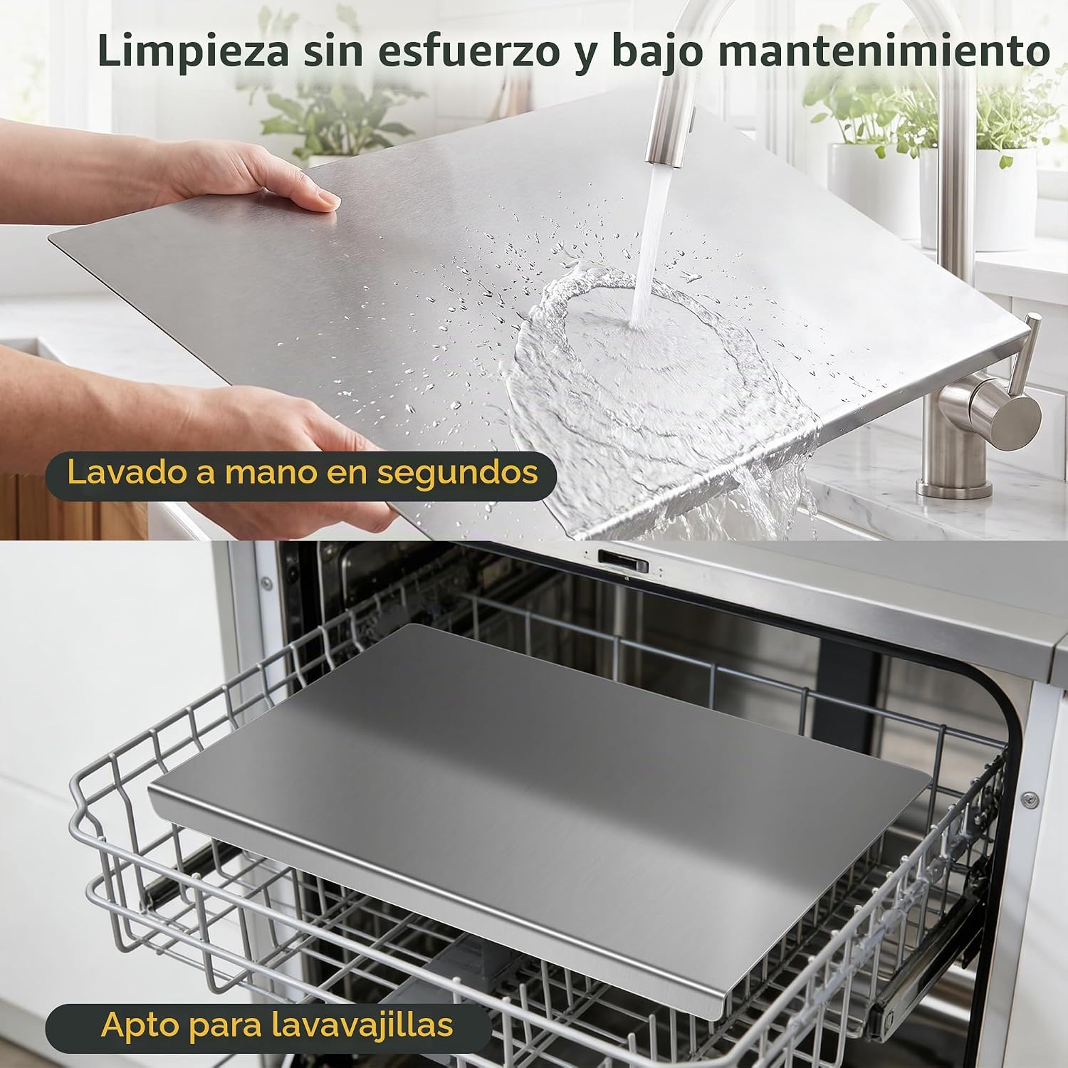 Juego de tablas de cortar de acero inoxidable con borde, paquete de...