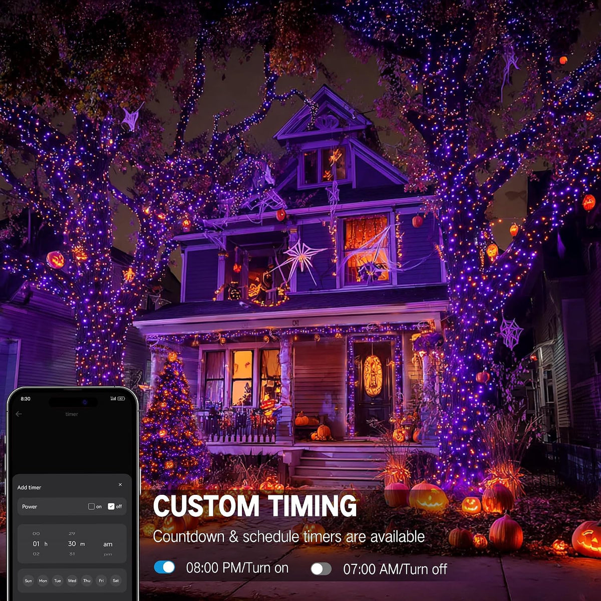 Brizled Luces inteligentes de Halloween, 300 luces LED de 98 pies d...