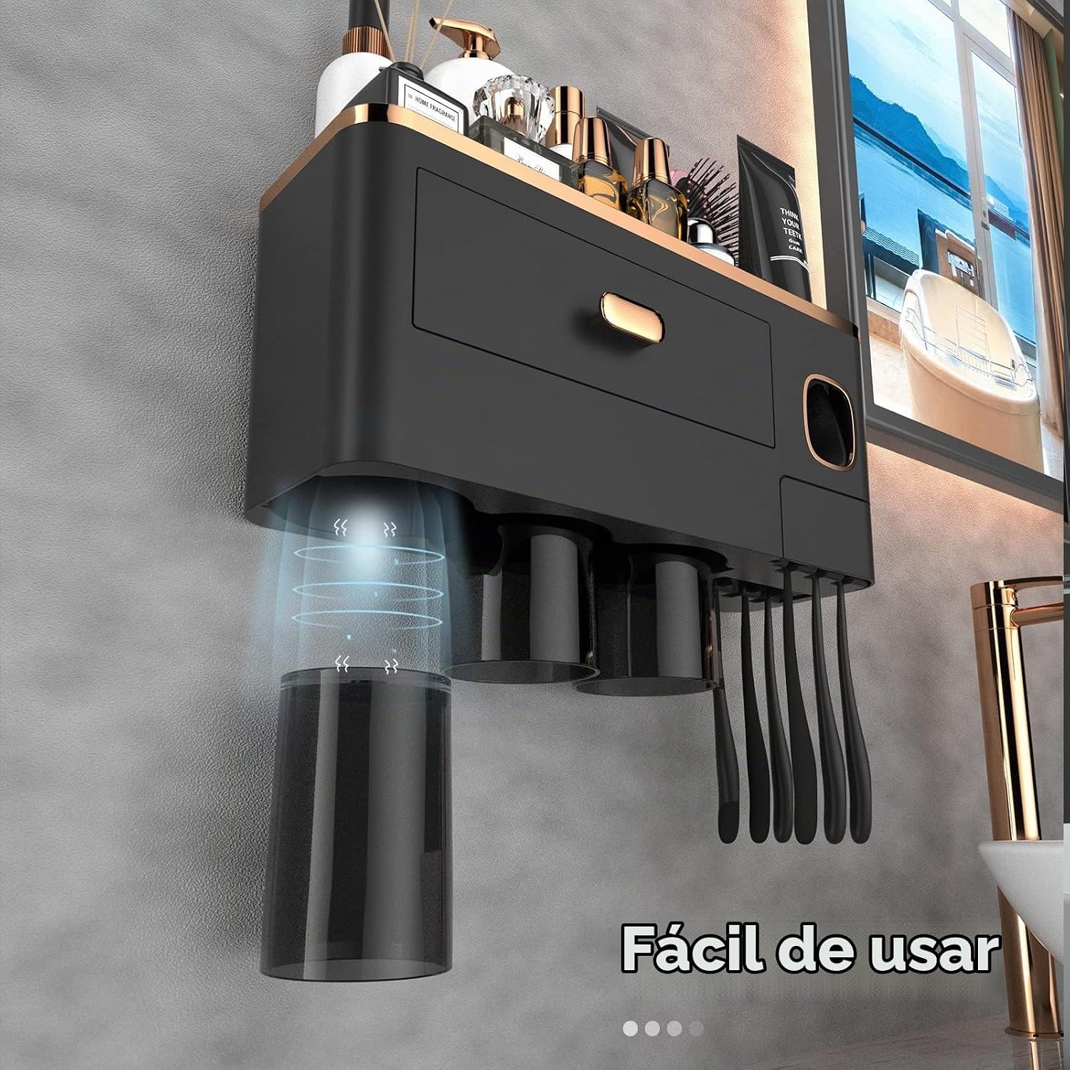 iHave - Portacepillos de dientes de pared para baños con dispensado...