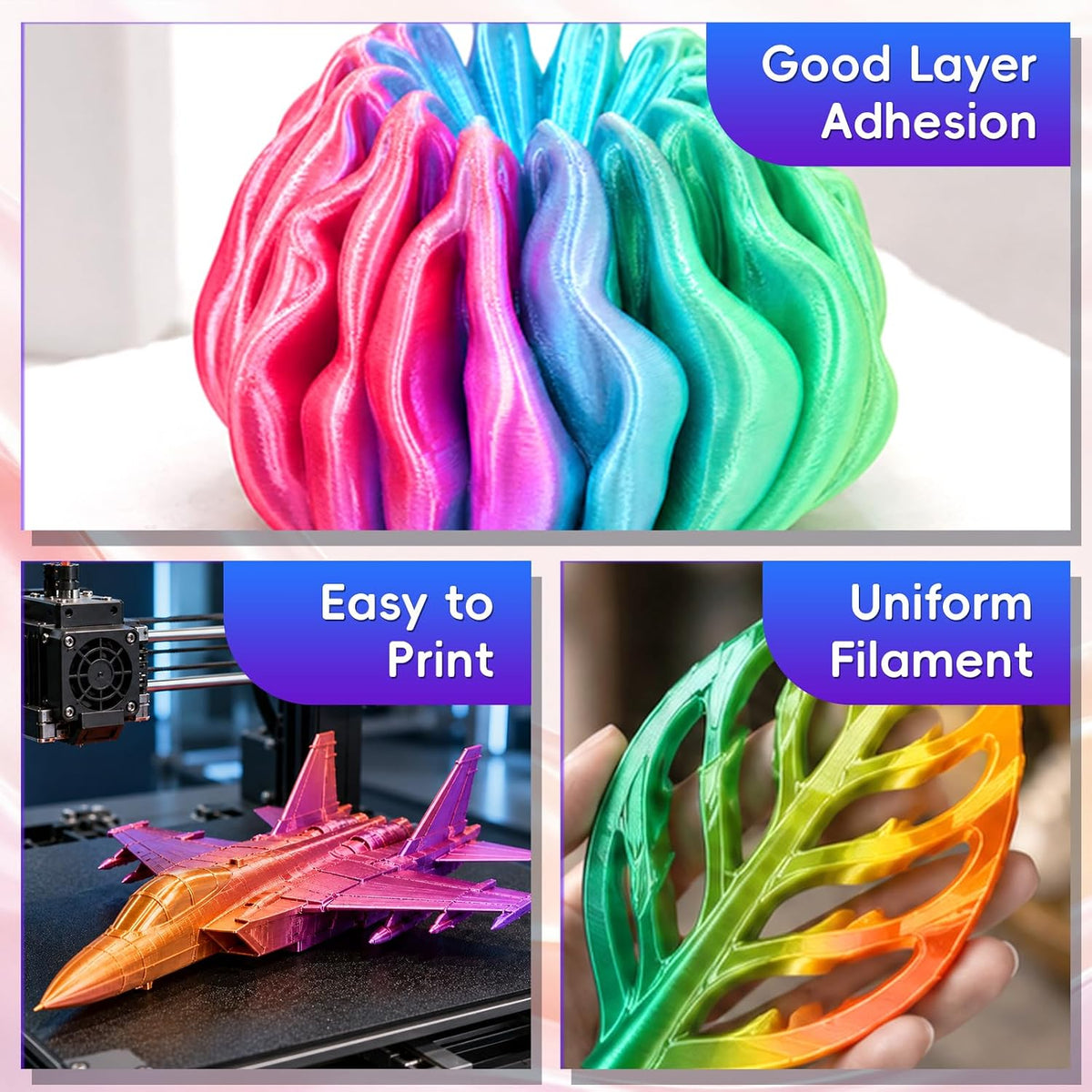 UGUESS Silk PLA+ - Filamento para impresora 3D, tricolor, 0.07 in |...