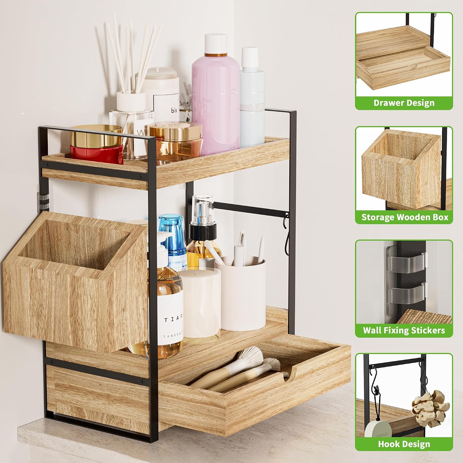 Aollewoiti Organizador de encimera de baño de 2 niveles con cajón y...