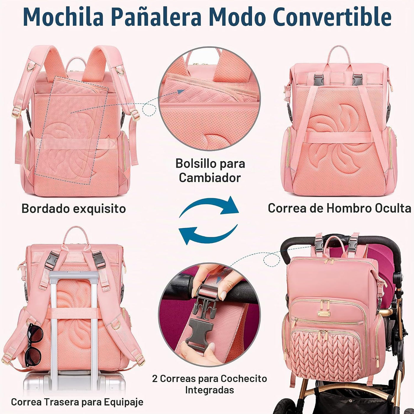 Tealari Bolsa de pañales convertible 4 en 1, bolsa de pañales grand...