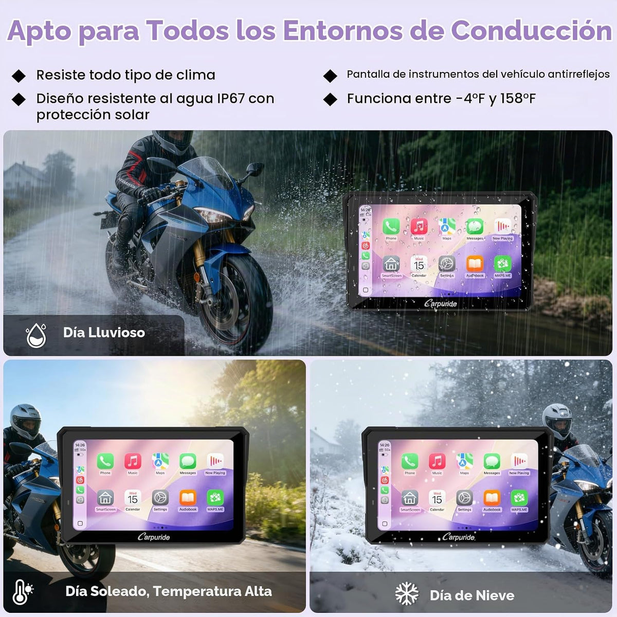 Carpuride W702RS PRO 7" motocicleta inalámbrica CarPlay Android Aut...