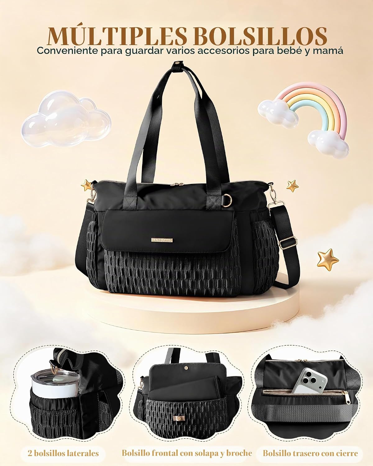 Marscamd Bolsa de pañales con cambiador, bolso cruzado grande para...