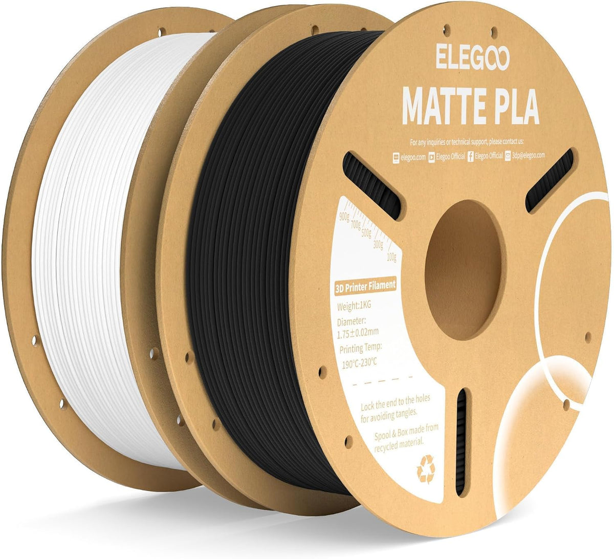 ELEGOO Filamento de impresora 3D PLA mate, blanco y negro, 4.4 lbs,...