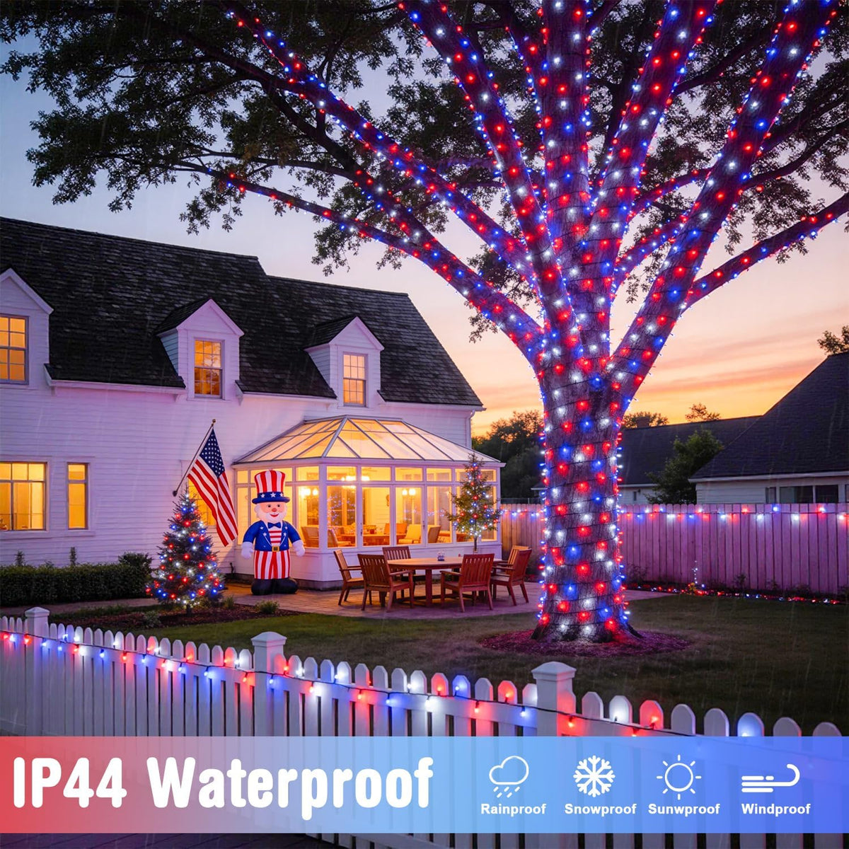 JMEXSUSS 250 luces LED rojas, blancas y azules para decoraciones de...