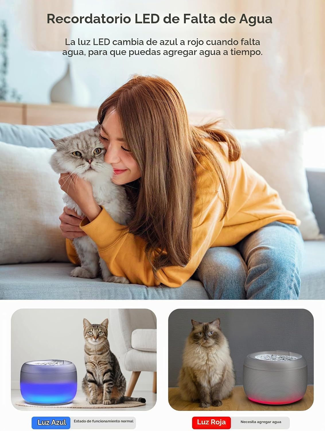 SIBAYS Fuente de agua para gatos de 3.5 L, fuentes de gran capacida...