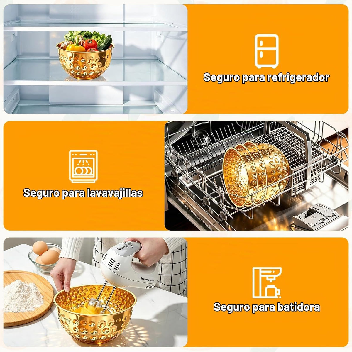 YEJZXY Juego de 5 cuencos de acero inoxidable dorados | 4.9\/4.2\/3...