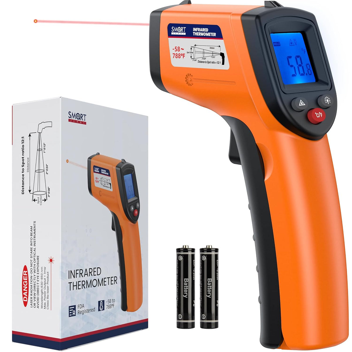 Pistola de termómetro infrarrojo, rango de -58 °F a 788 °F (no para...