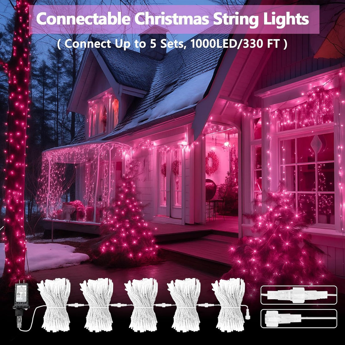 Guirnalda de 200 luces LED conectables, luces de Navidad de 66 pies...