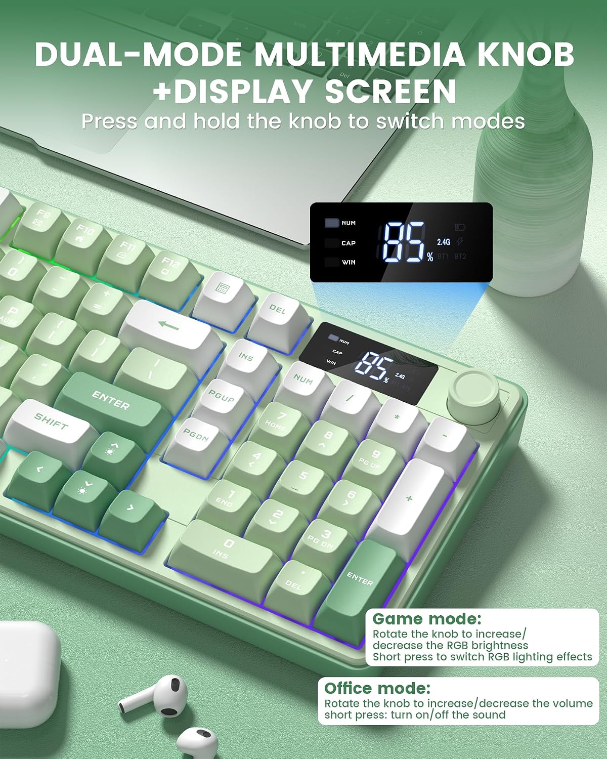 Keymatic Teclado para juegos Teclado cremoso inalámbrico con perill...
