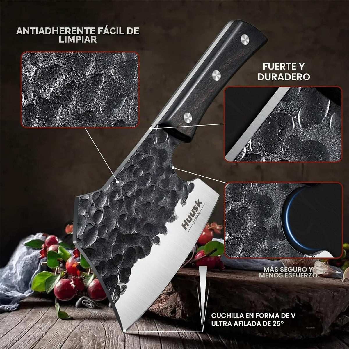 Huusk - Cuchillo de carnicero de alta resistencia, hacha de cocina...