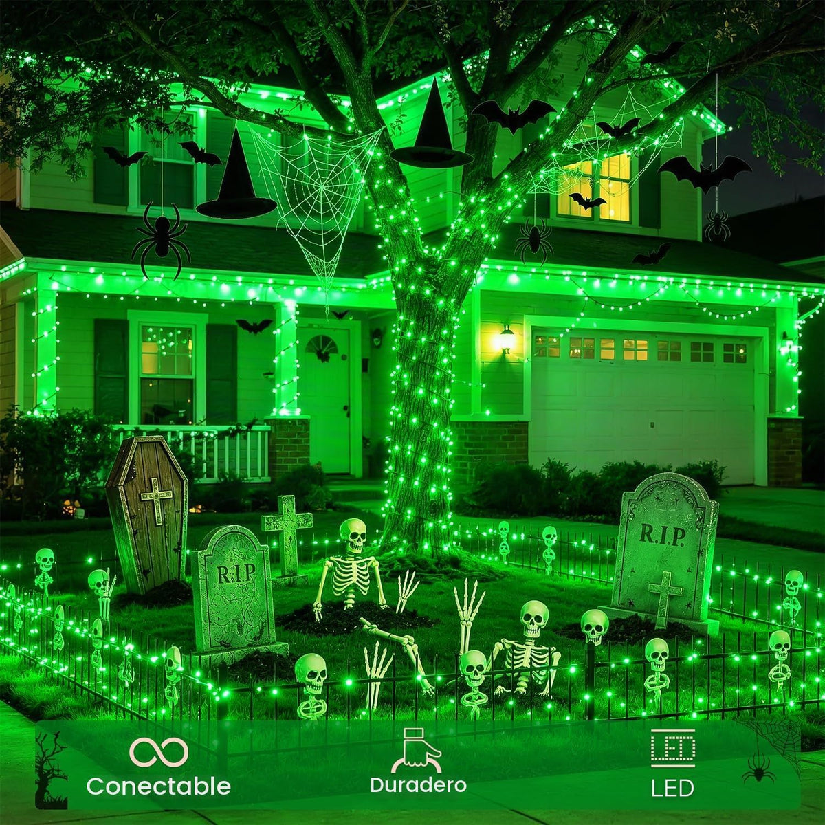 JMEXSUSS 250 luces LED de Navidad verdes, luces de Halloween de 91....