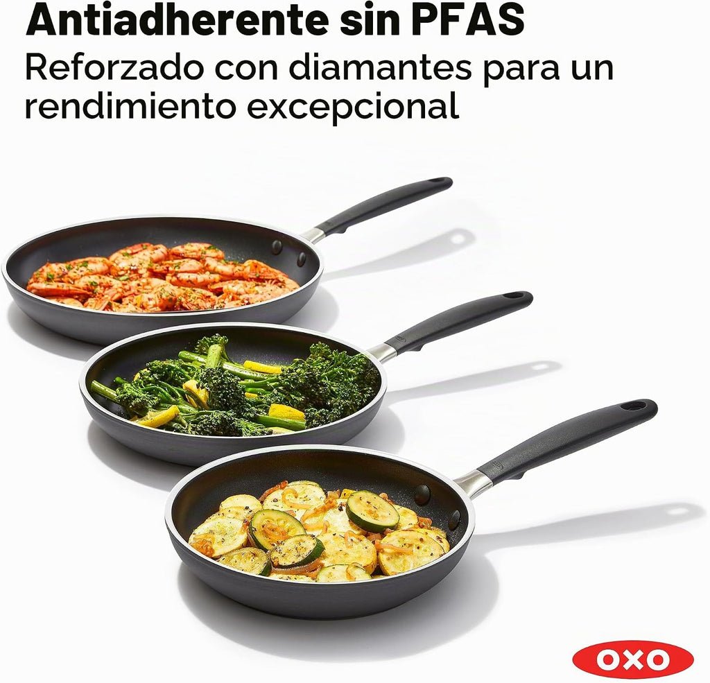 OXO - Juego de sartenes antiadherentes de todos los días, mangos de...