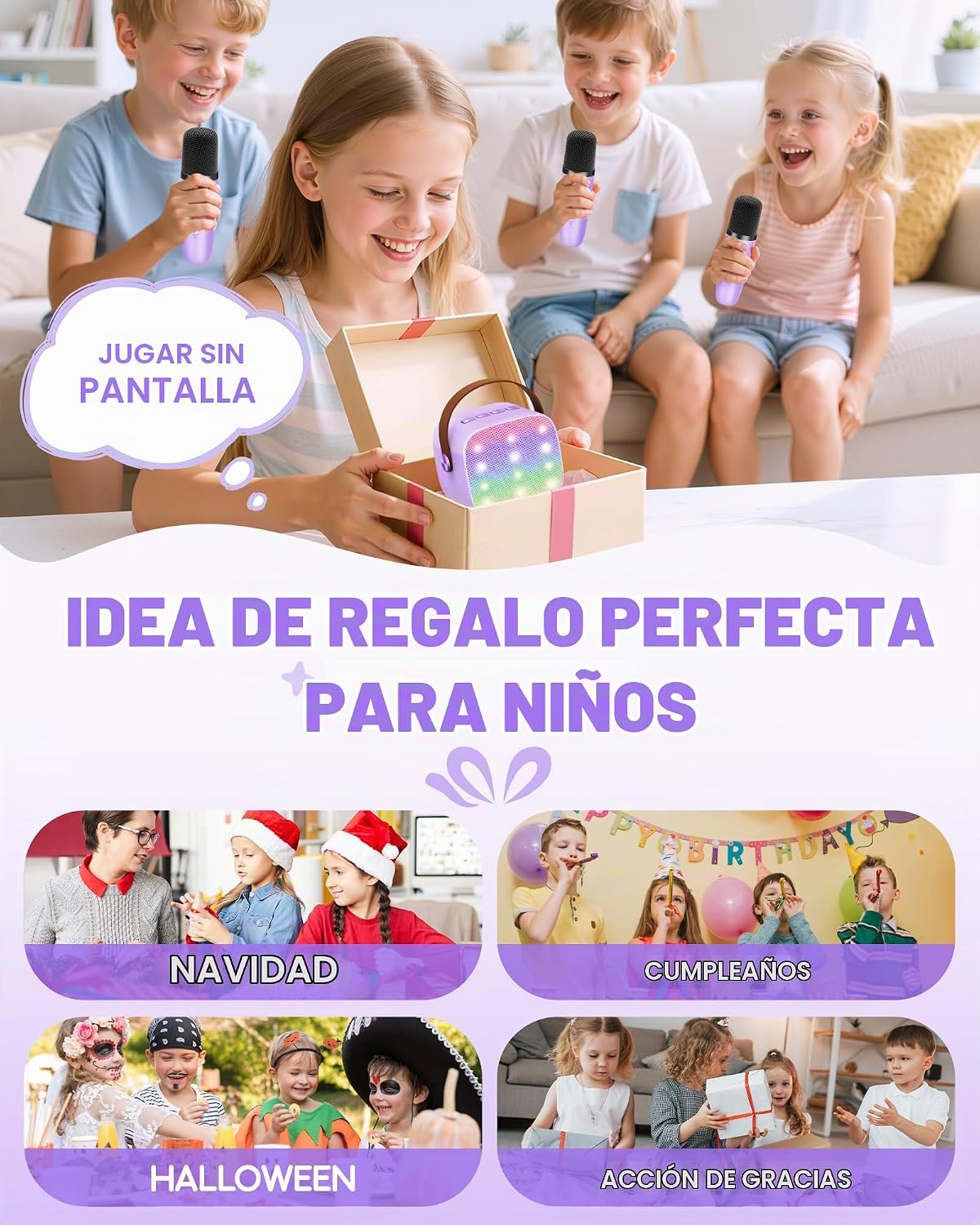 YLL Mini máquina de karaoke con 3 micrófonos inalámbricos, regalos...