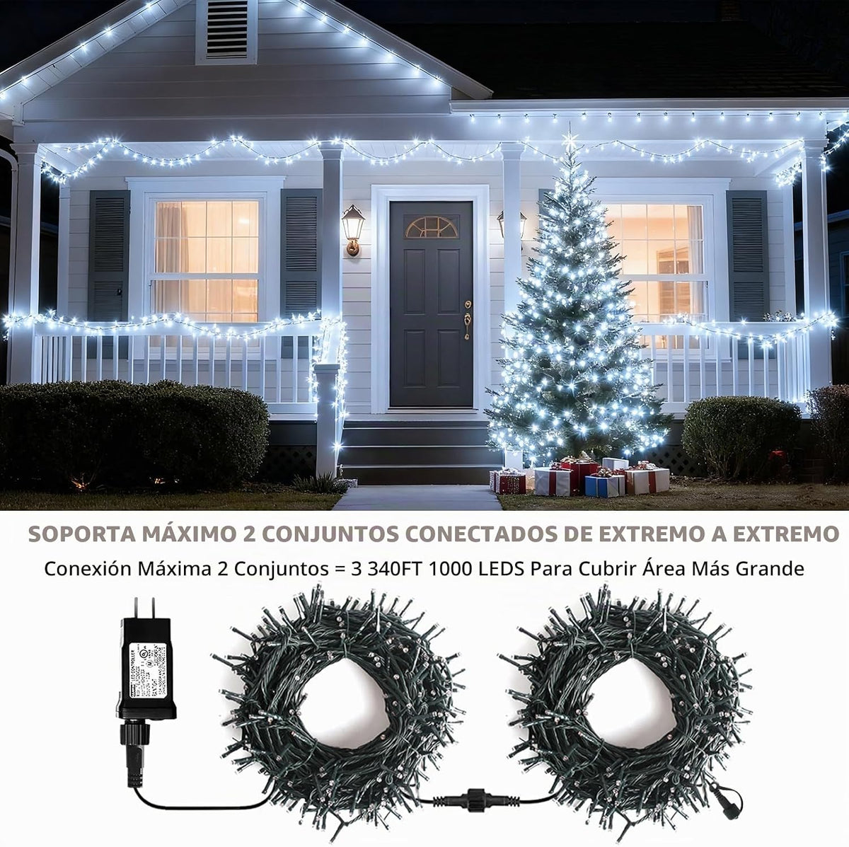 VTECHOLOGY - 500 luces LED blancas para árbol de Navidad, luces par...