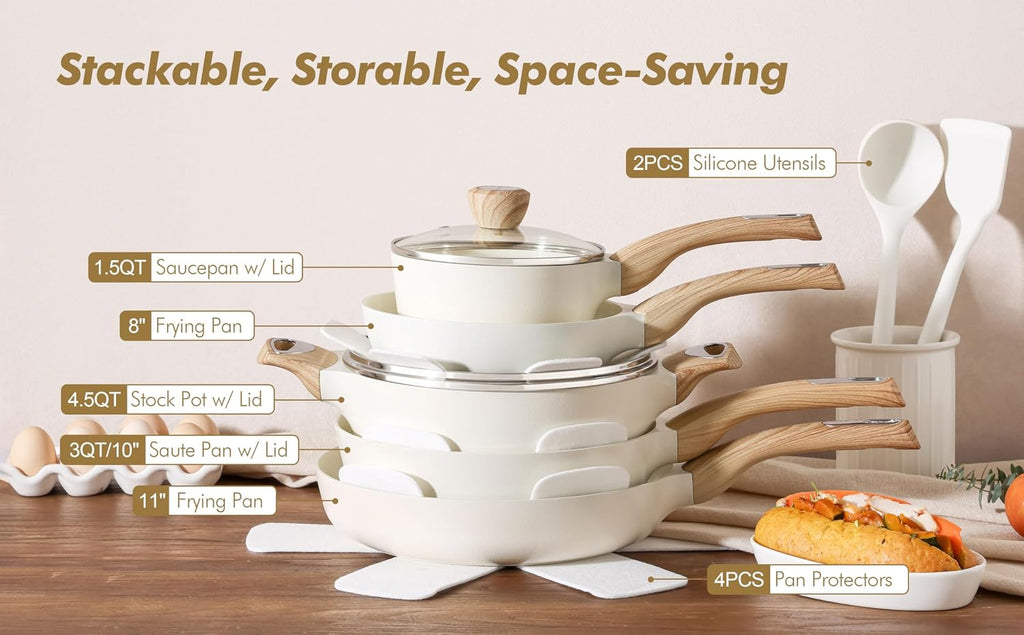 SENSARTE Juego de utensilios de cocina de cerámica, juego de ollas...