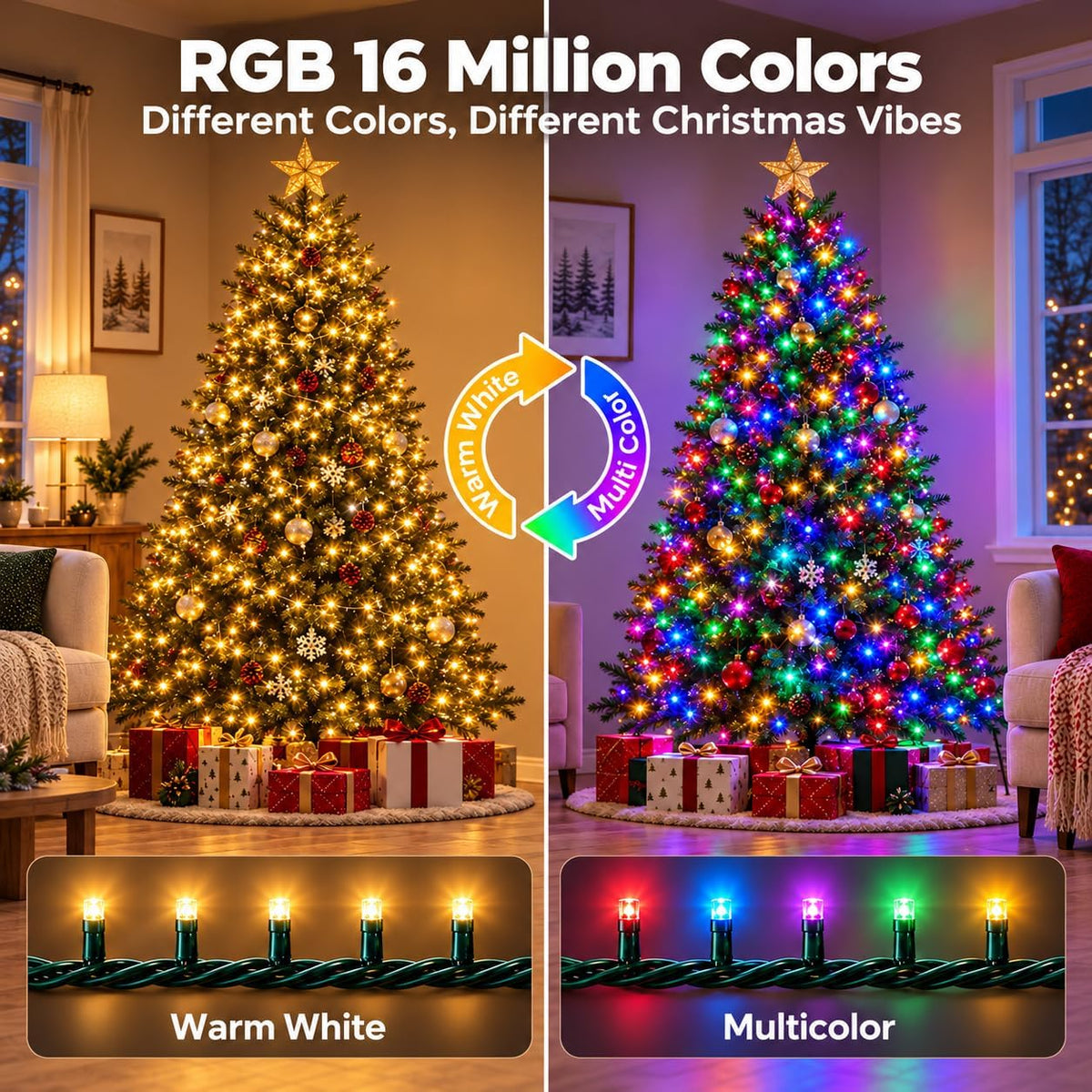 Cadena de luces LED inteligentes que cambian de color con 200 luces...