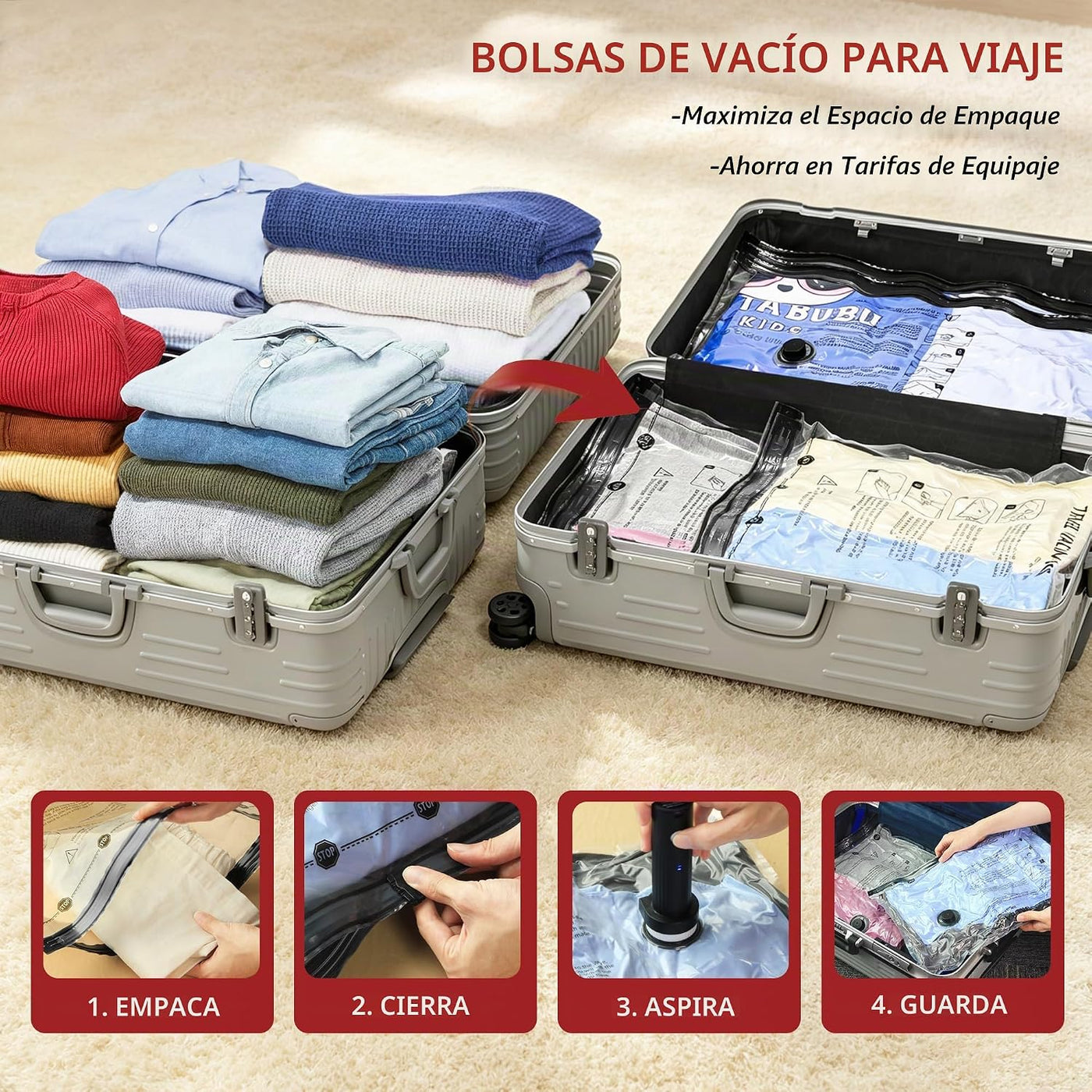 Paquete de 18 bolsas de almacenamiento al vacío de viaje para ropa...