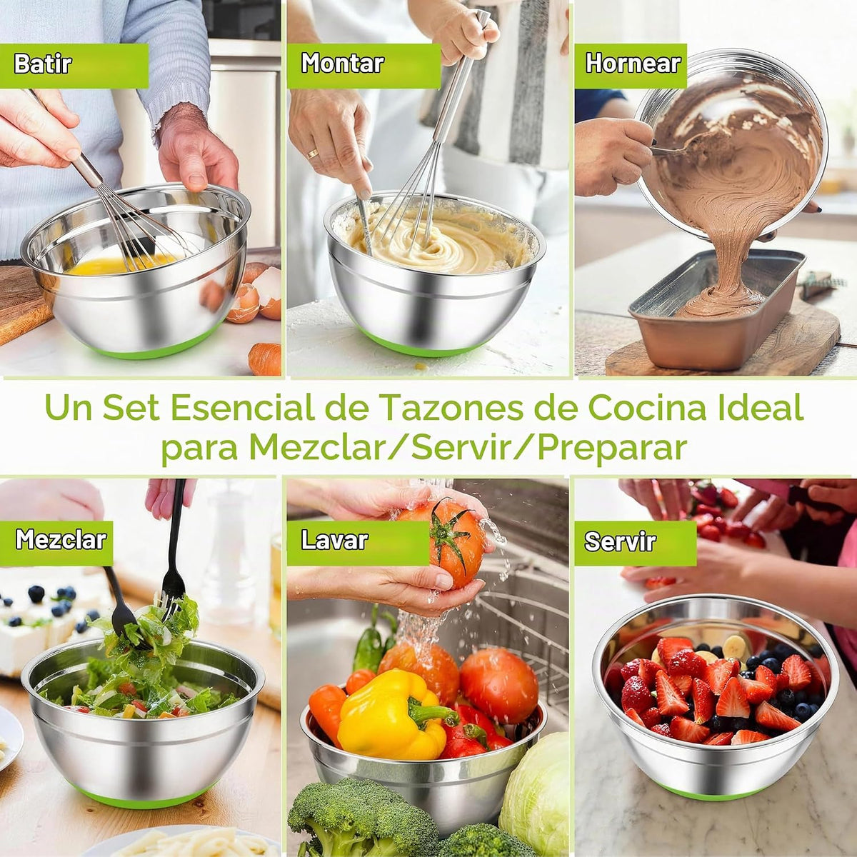 TeamFar Tazones para mezclar, cuencos de acero inoxidable con tapas...