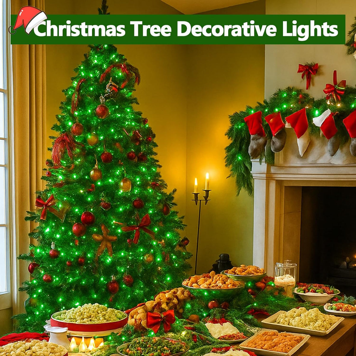 Guirnalda de 200 luces LED conectables, luces de Navidad de 66 pies...