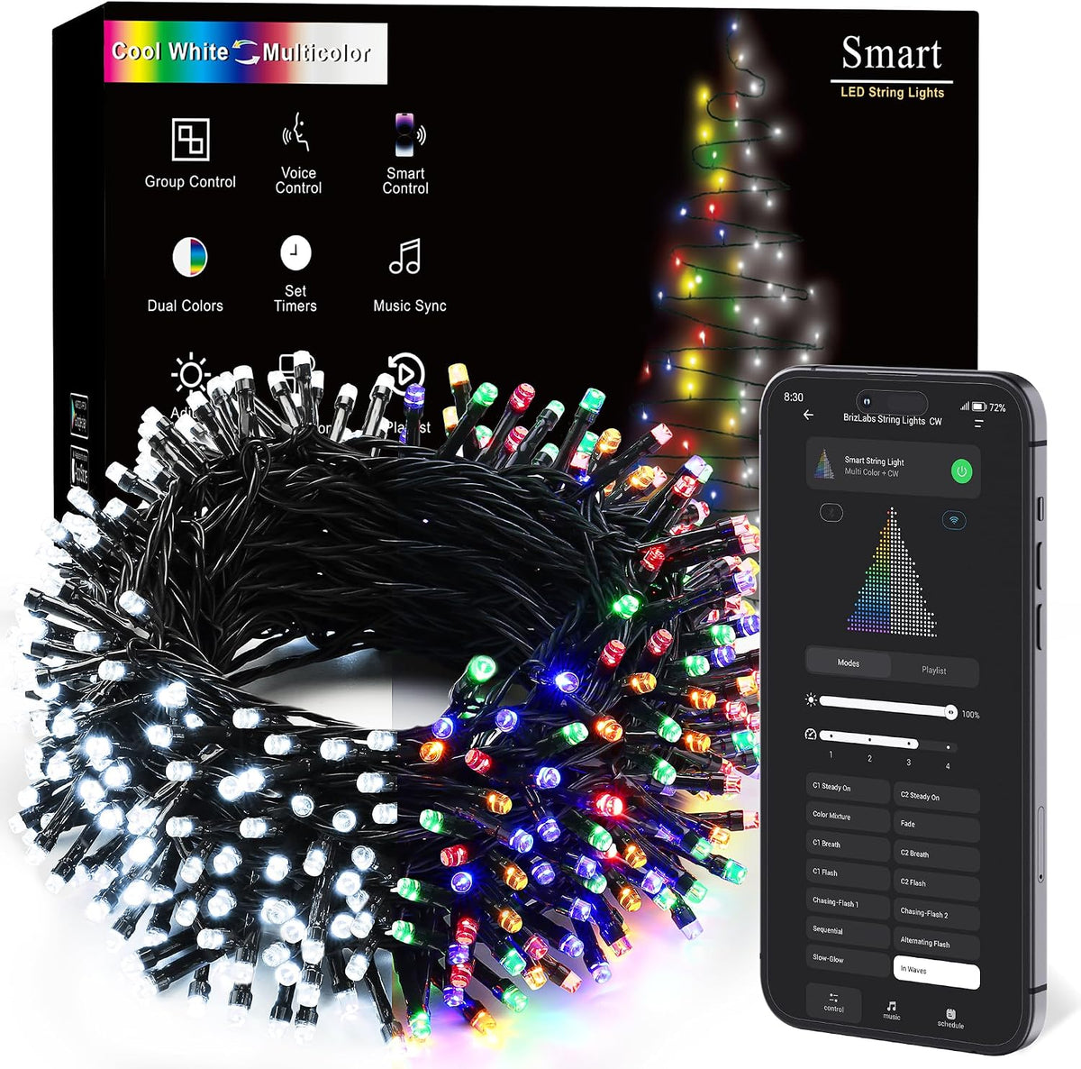 Brizled Guirnalda de luces inteligentes de Navidad, 300 luces LED q...