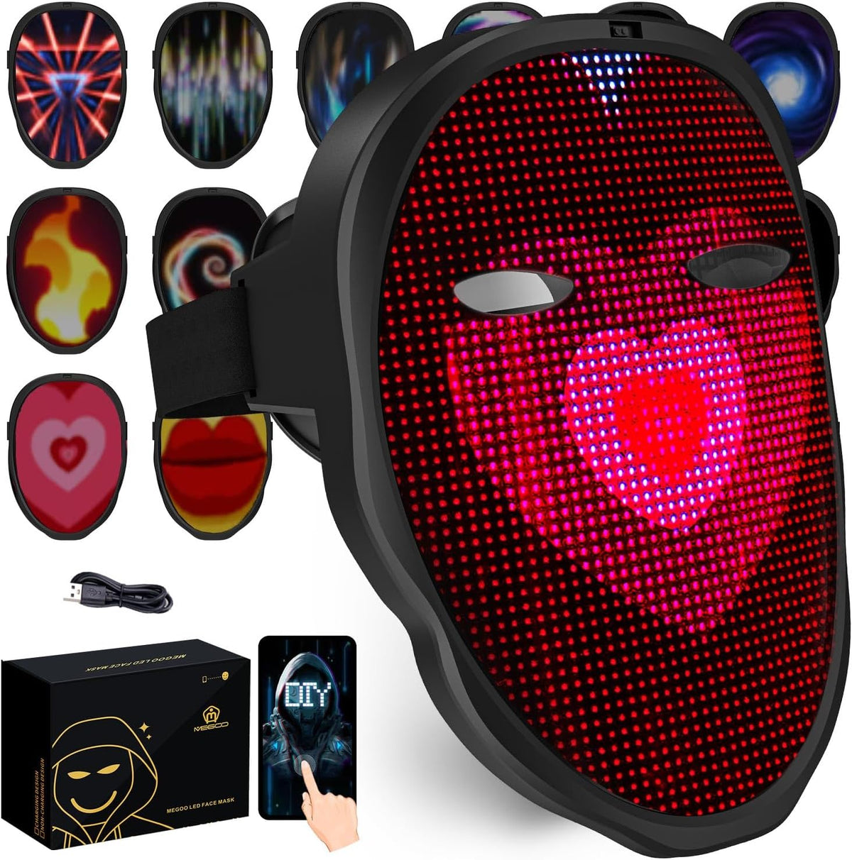 MEGOO Máscara LED con aplicación programable Bluetooth, máscara fac...